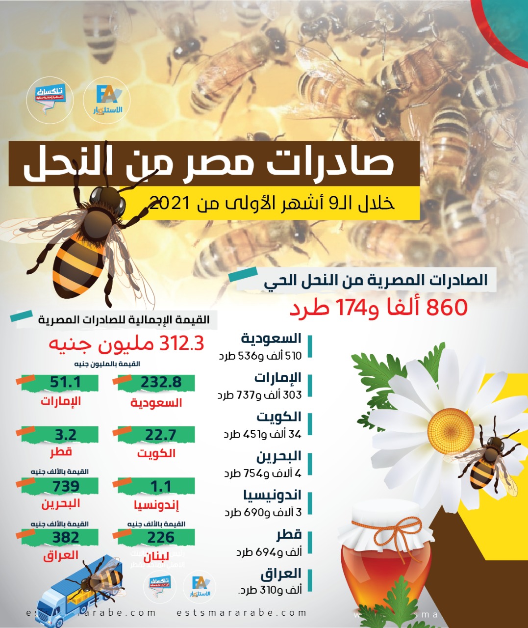 إنفوجرافيك || صادرات مصر من النحل خلال الـ 9 أشهر الأولي من 2021