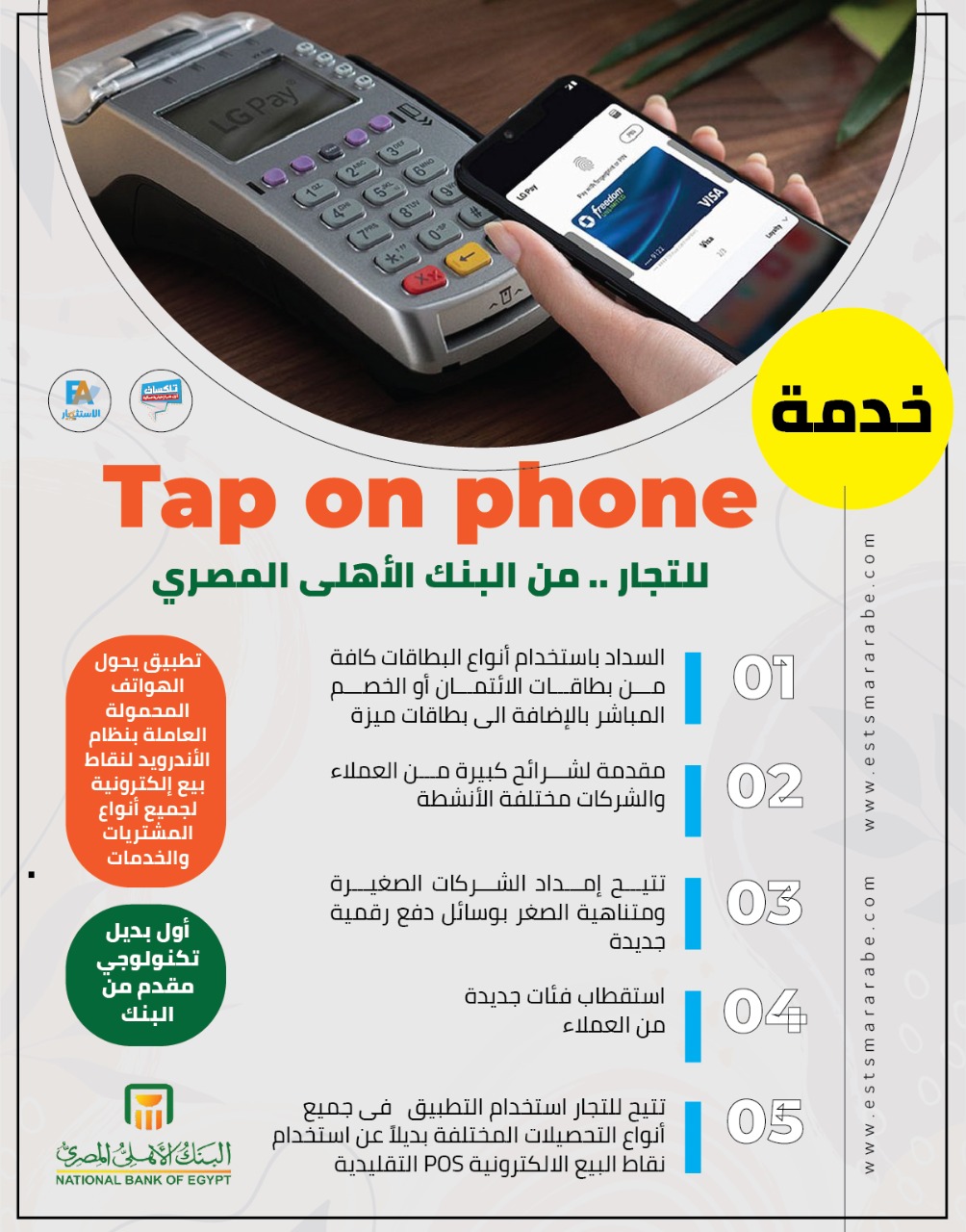 إنفوجرافيك|| تفاصيل خدمة Tap on phone الجديدة من البنك الأهلي المصري