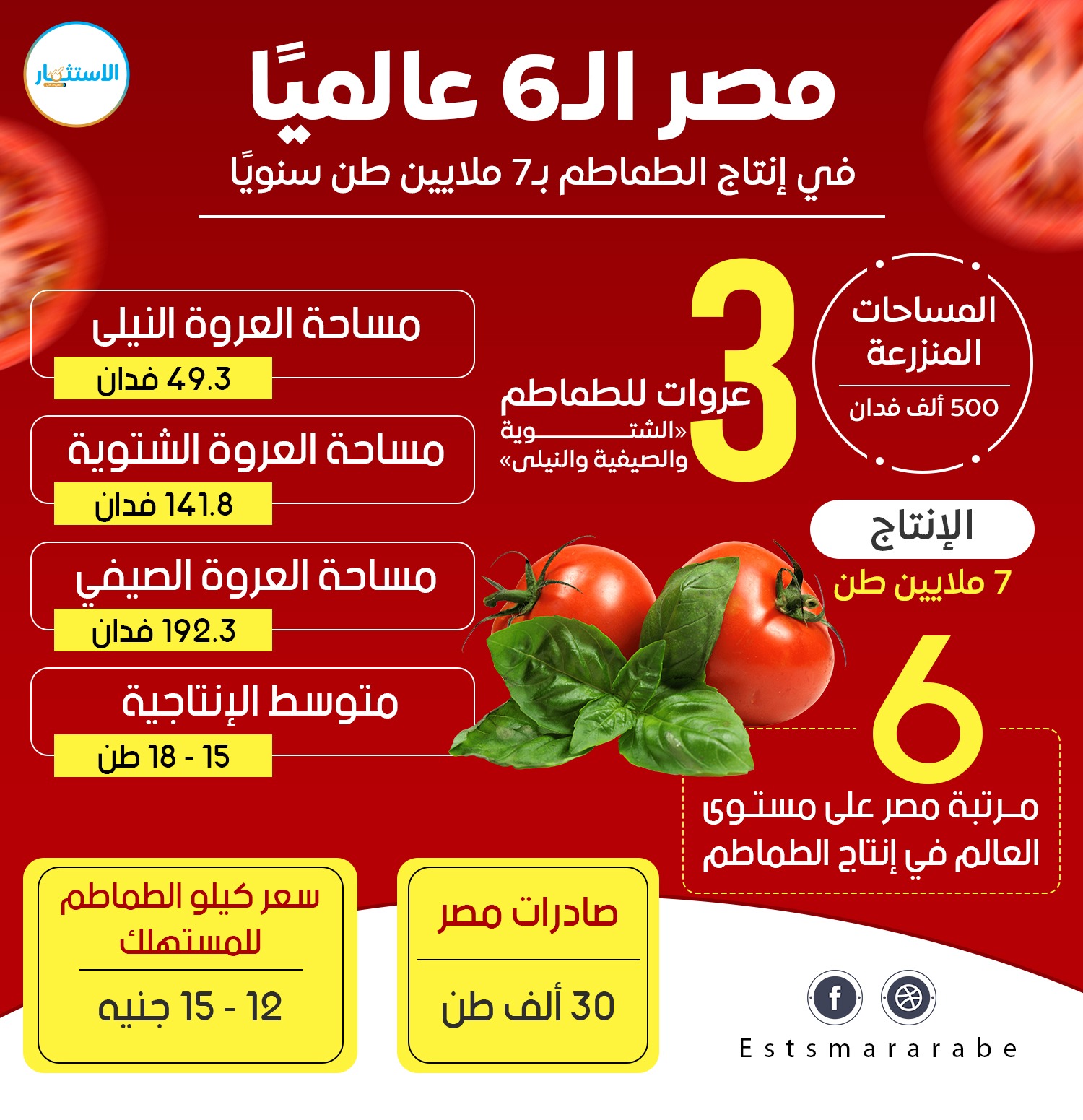 إنفوجرافيك|| مصر الـ6 عالميًا في إنتاج الطماطم بـ7 ملايين طن سنويًا
