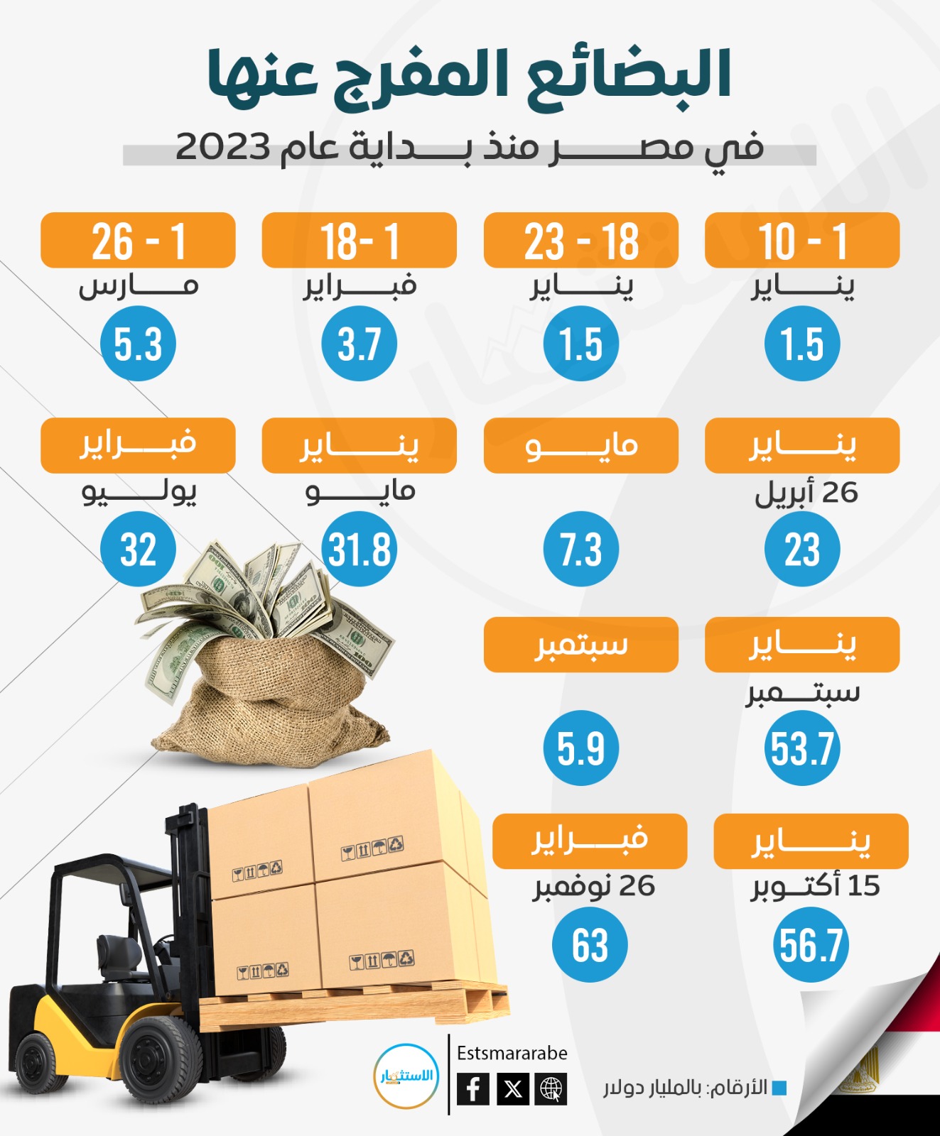 إنفوجرافيك|| البضائع المفرج عنها في مصر منذ بداية عام 2023
